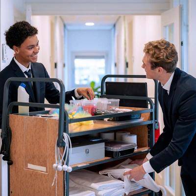 Close-up van twee studenten met een schoonmaakdag
